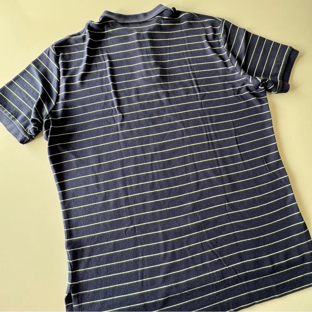 Polo Ralph Lauren Mens 100% Cotton Polo Shirt Large Navy green cream microstripe